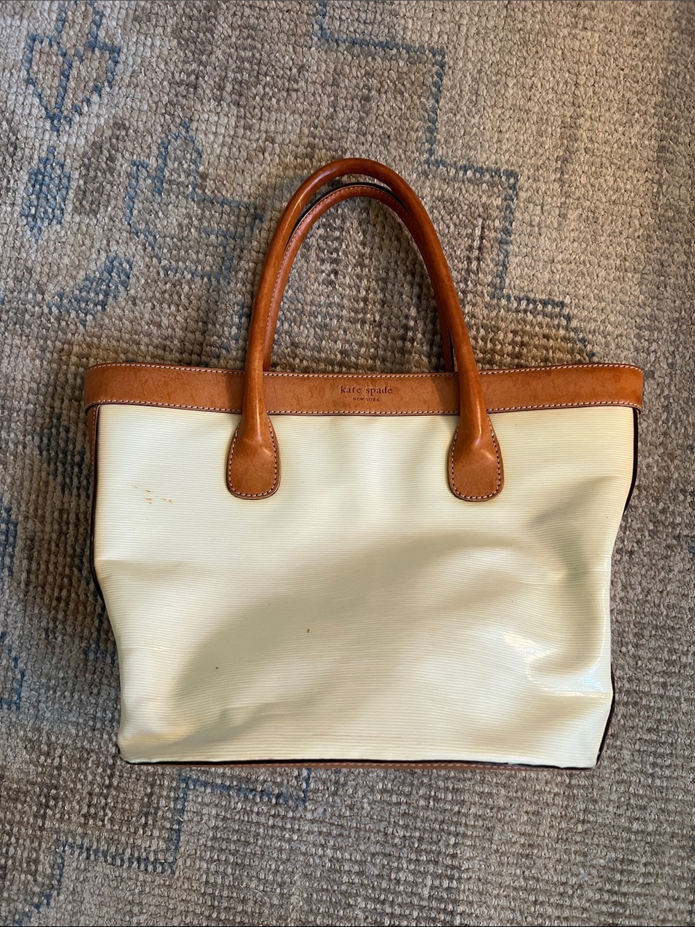 Vintage kate spade Cream and Tan Leather-Trim Small Tote